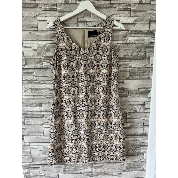 CYNTHIA ROWLEY White Grey Mix 100% Linen Summer Dress Size 4 Back Zip Lined VGC - Picture 1 of 9